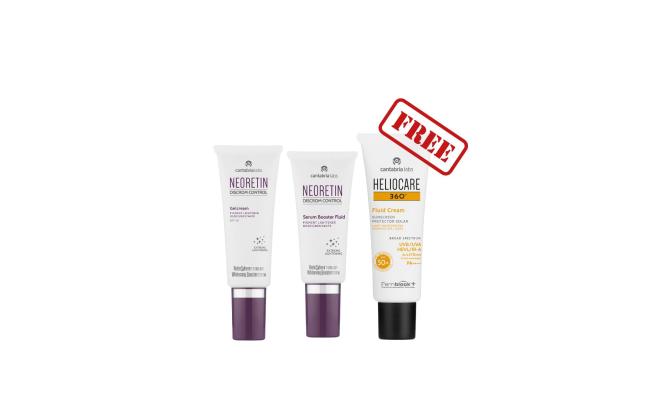 Neoretin Discrom Control Gelcream SPF 50 + Neoretin Discrom Control Serum Booster Fluid + Free Heliocare 360 Fluid Cream SPF 50+